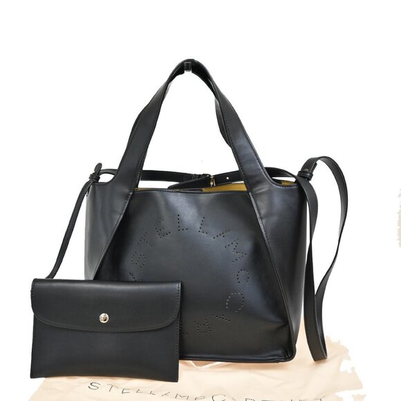 Stella McCartney Logo 2Way Shoulder Tote Bag Eco Alter Nappa Black Italy